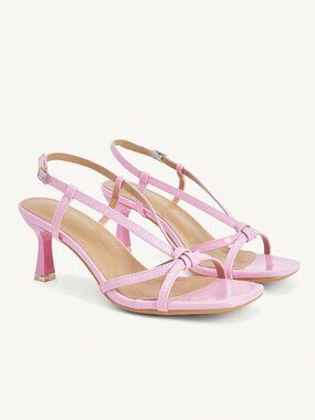 Pink Casual Women's Cross-Strap Open-Toe Square Toe Stiletto PU Leather Heels
